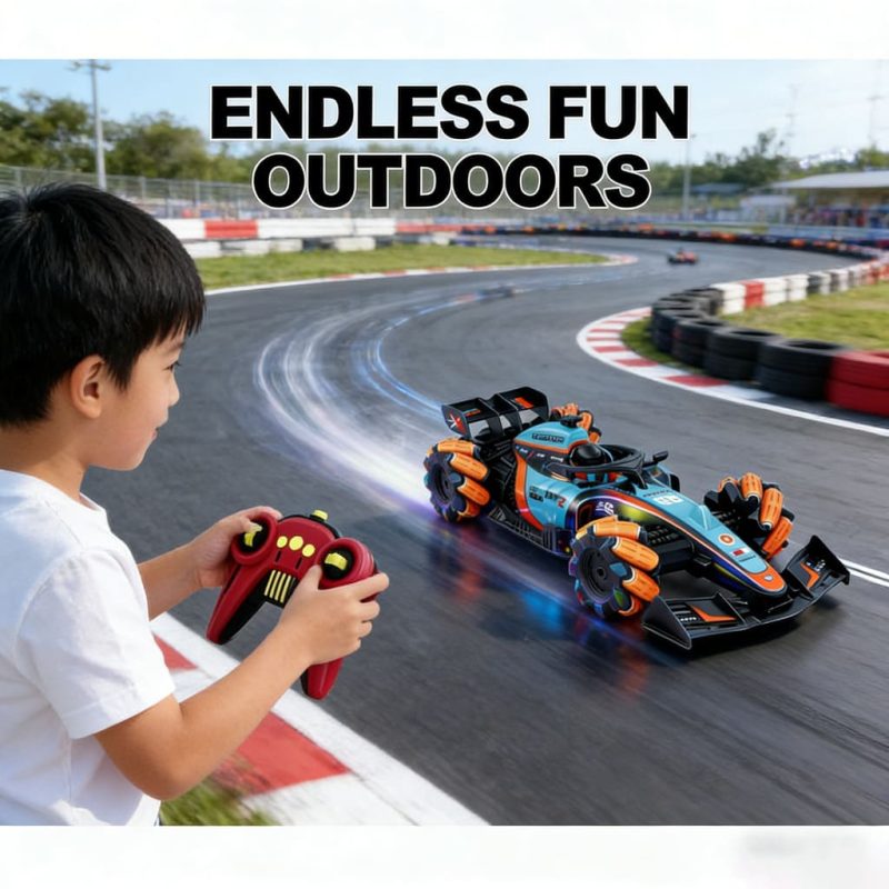 1_14 F1 360-degree rotating drift remote control car, app-controlled stunt spray racing car model for children, includes charger.(36)