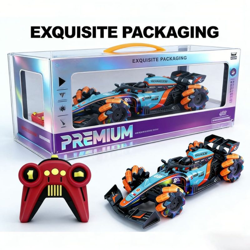 1_14 F1 360-degree rotating drift remote control car, app-controlled stunt spray racing car model for children, includes charger.(37)