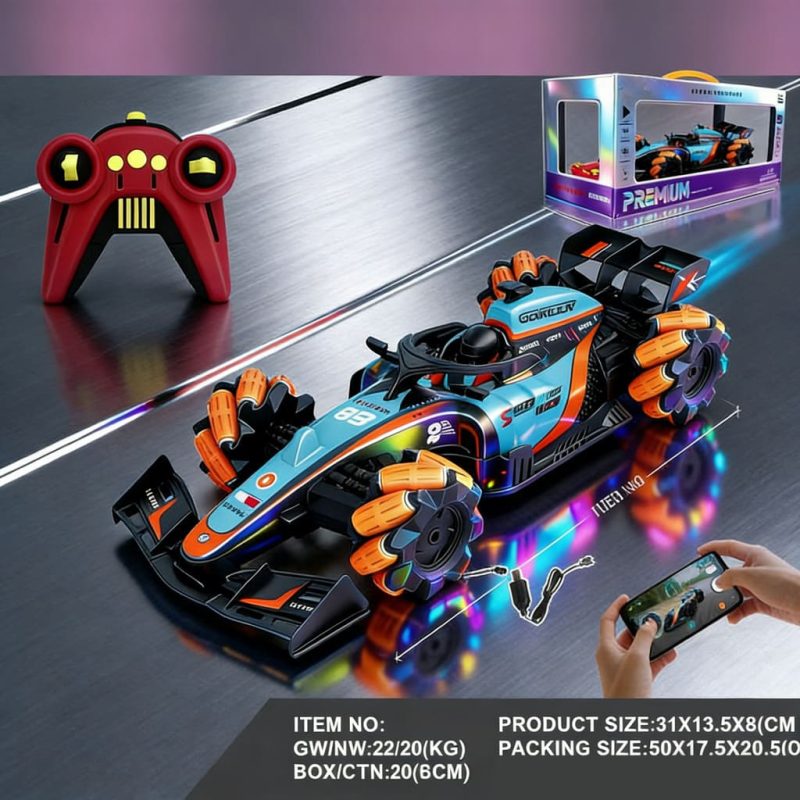 1_14 F1 360-degree rotating drift remote control car, app-controlled stunt spray racing car model for children, includes charger.(38)