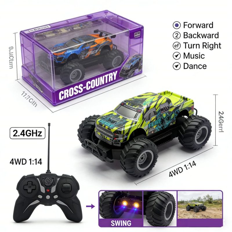 2.4G RC toy ,1_ 14 lights, music, four-wheel drive off-road swing car, PVC, with 4 colors version(3)