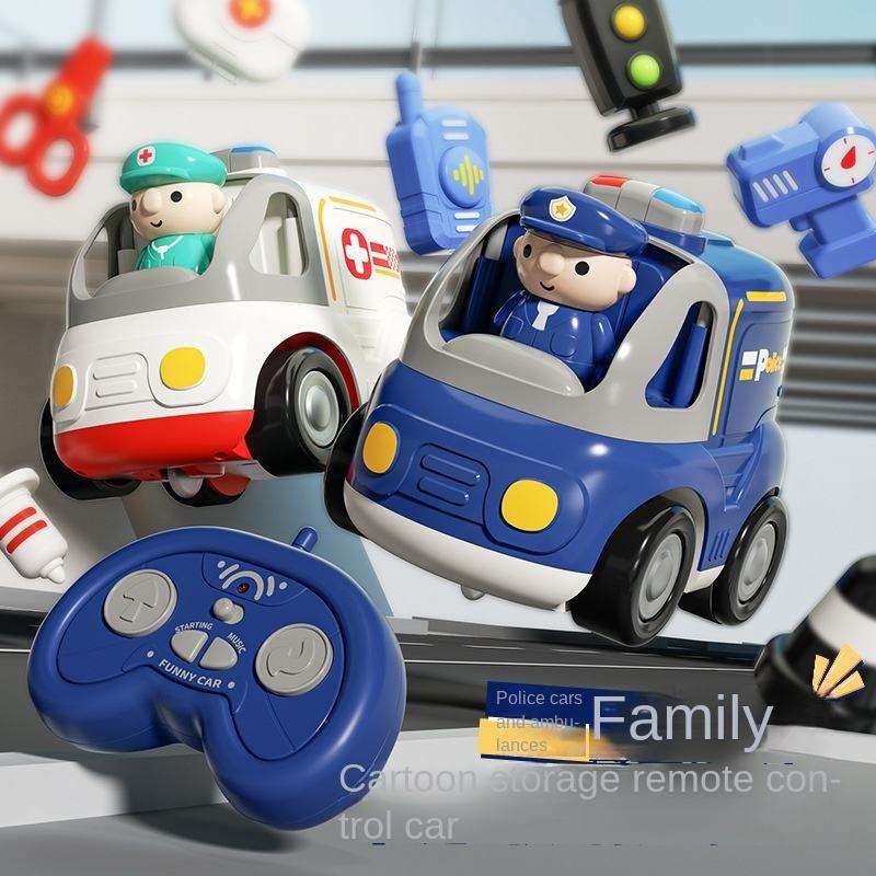 Suptoy Kids' Cartoon RC Ambulance & Police Car Toy - 2.4Ghz with Lights & Sounds (2 Colors) for kids gift-Blue3